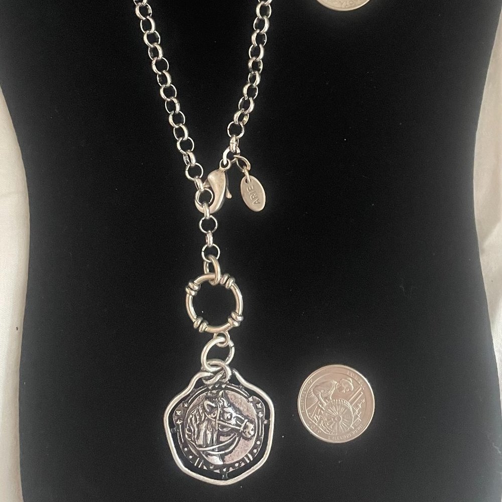 Artisan necklace with rolo chain and equestrian pendant